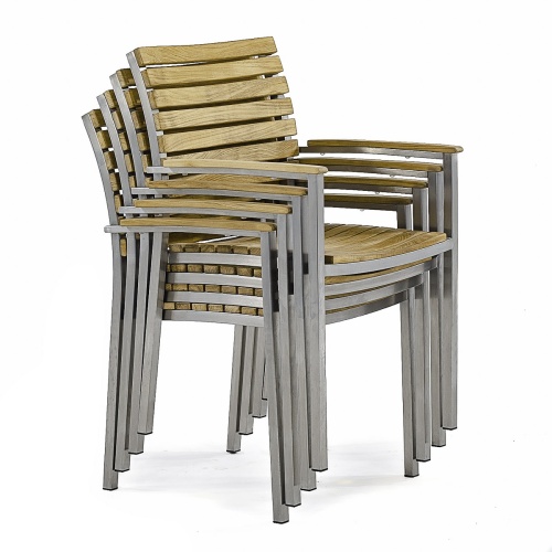 22007 Vogue teak and stainless steel armchair angled stacked 4 high on white background