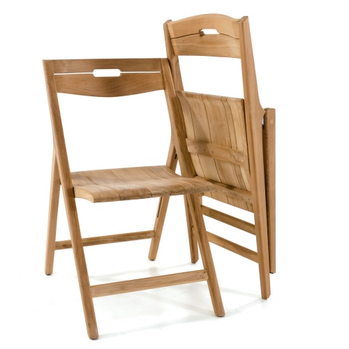 11916 Surf Teak Folding Chair in showing 2 chairs with one opened another folded leaning on the open chair on white background
