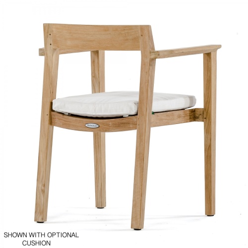 12901 Horizon Teak Dining Armchair in rear angled view with optional canvas color cushion on white background