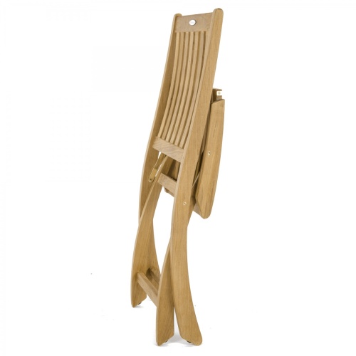 70579 Vogue Barbuda teak folding side chair folded for storage on white background