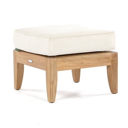 18652 Laguna 22 inch Teak Ottoman with cushion angled on white background