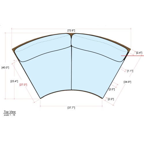 13343DP Kafelonia Sofa Sectional showing autocad of sectional seat on white background