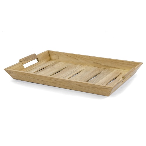 17440 folding teak tray table top angled view on white background