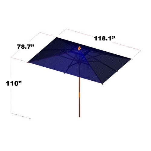 17640F Grand 10 feet Rectangular teak Umbrella showing autocad on white background