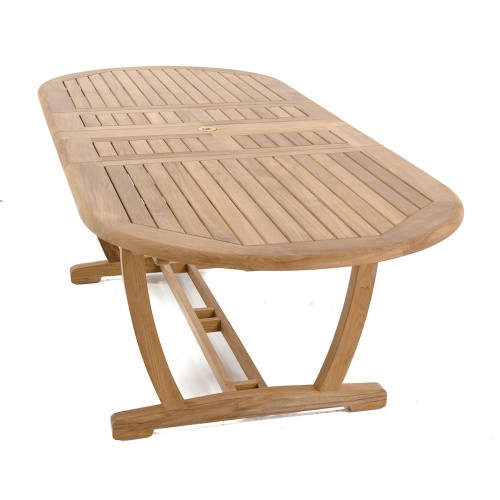 15504 Montserrat Teak Oval Table in angled end view on white background