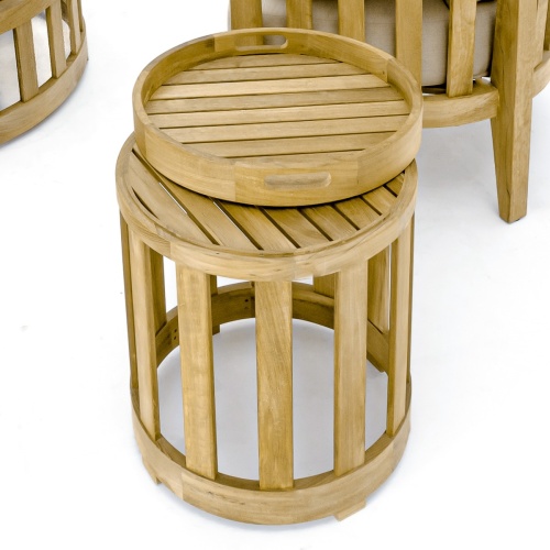 70421 kafelonia teak side table showing removable teak tray side aerial view on white background