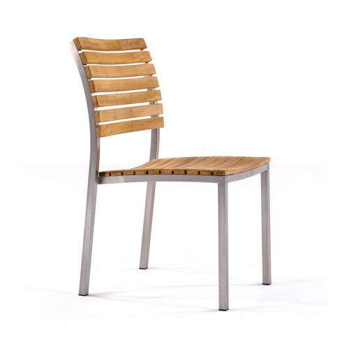21007 Vogue Teak and 304 Stainless Steel Side Chair in right side view on white background