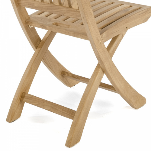 11602S Barbuda Teak Folding Chair closeup of angled right rear view on white background