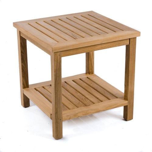 14107 Veranda Teak End Table angled view on white background