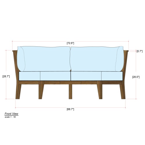 13343DP Kafelonia Sofa Sectional showing autocad of front view on white background