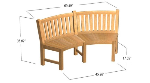 70862 Buckingham teak 6ft curved bench autocad on white background