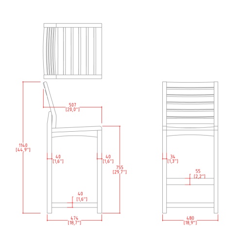 70663 Somerset teak bar stool autocad view on white background