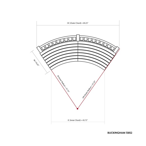 70862 Buckingham teak 6ft curved bench autocad seat view on white background