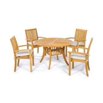 5 pc Round Teak Dining Sets