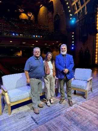 Jim & Shirley TenBroeck of Westminster Teak Furniture on stage with Florida Theatre President Numa Saisselin