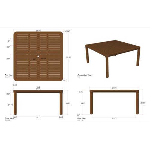 Veranda 5 Foot Square Teak Outdoor Dining Table - Picture I
