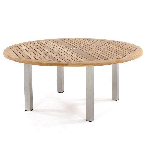 9 pc Round Vogue Teak & Stainless Steel Dining Set - Picture K
