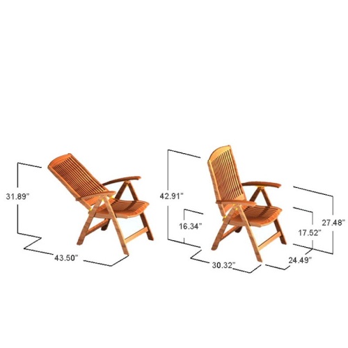 11 pc Rectangular Reclining Teak Dining Set - Picture L