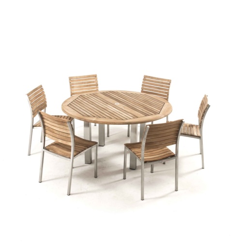 Vogue 7 pc Teak & Stainless Steel Round Dining Set - Picture M