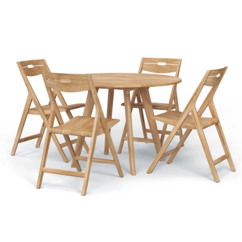 Surf Round Teak Dining Set with 4 Surf Folding Dining Chairs - Picture A