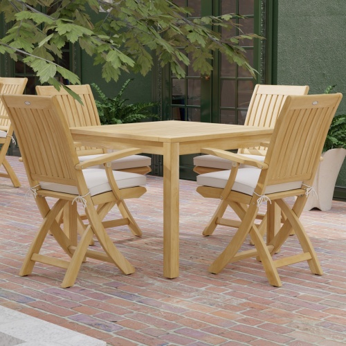 Square Teak Dining Set with 4 Barbuda Folding Armchairs - Picture A