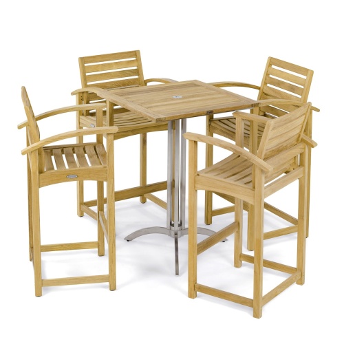 Square Somerset Teak Dining Barstool Set - Picture A