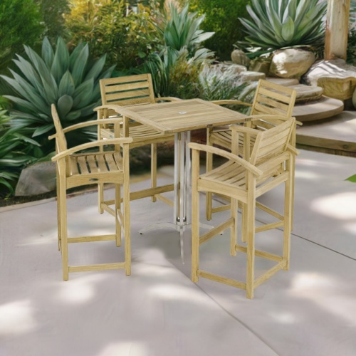 Square Somerset Teak Dining Barstool Set - Picture B