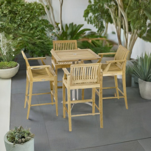 Square Laguna Teak Dining Barstool Set - Picture B