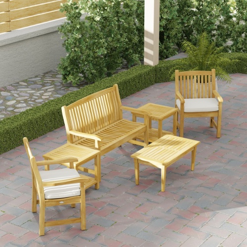 Teak Bench and Chair Conversation Set for 5 - Picture C