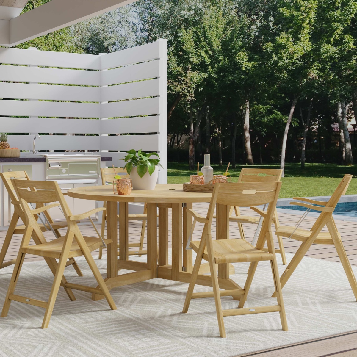 7 pc Barbuda Surf 5ft Folding Dining Set