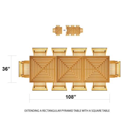 Pyramid Rectangular Teak Dining Table Set - Picture M